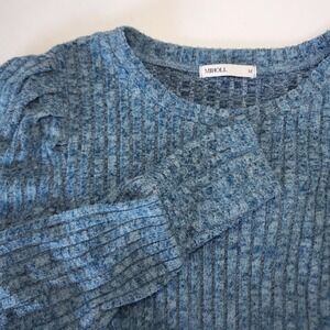 MIHOLL Women's Blue‎ Ribbed Knit Pullover Sweater Top Long Sleeve M